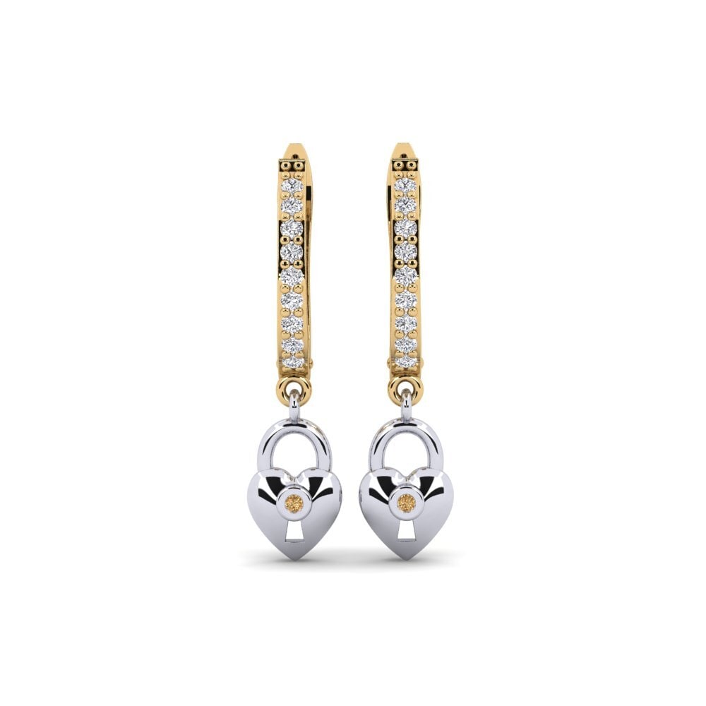 14ct Yellow / White Gold Brown Diamond Women's Earring Echeveria Mother