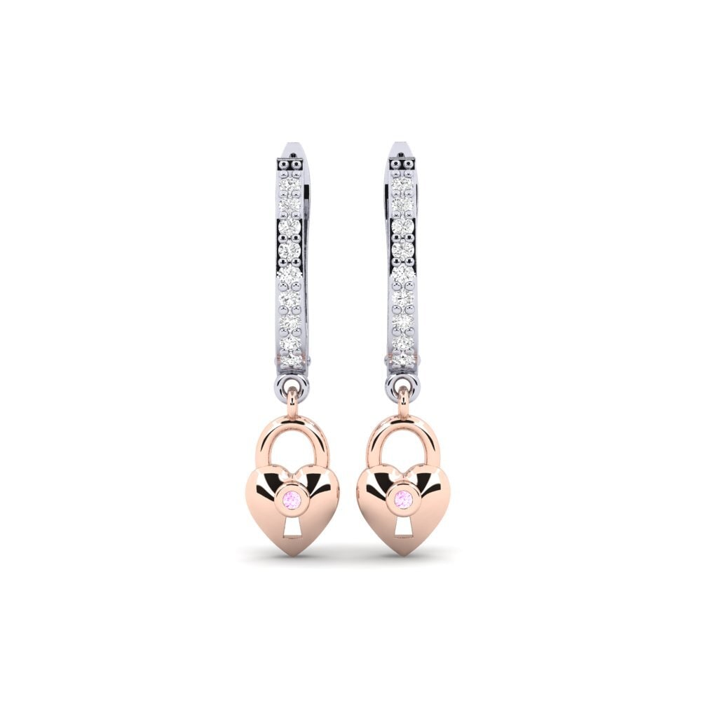 14ct White / Rose Gold Pink Sapphire Women's Earring Echeveria Mother