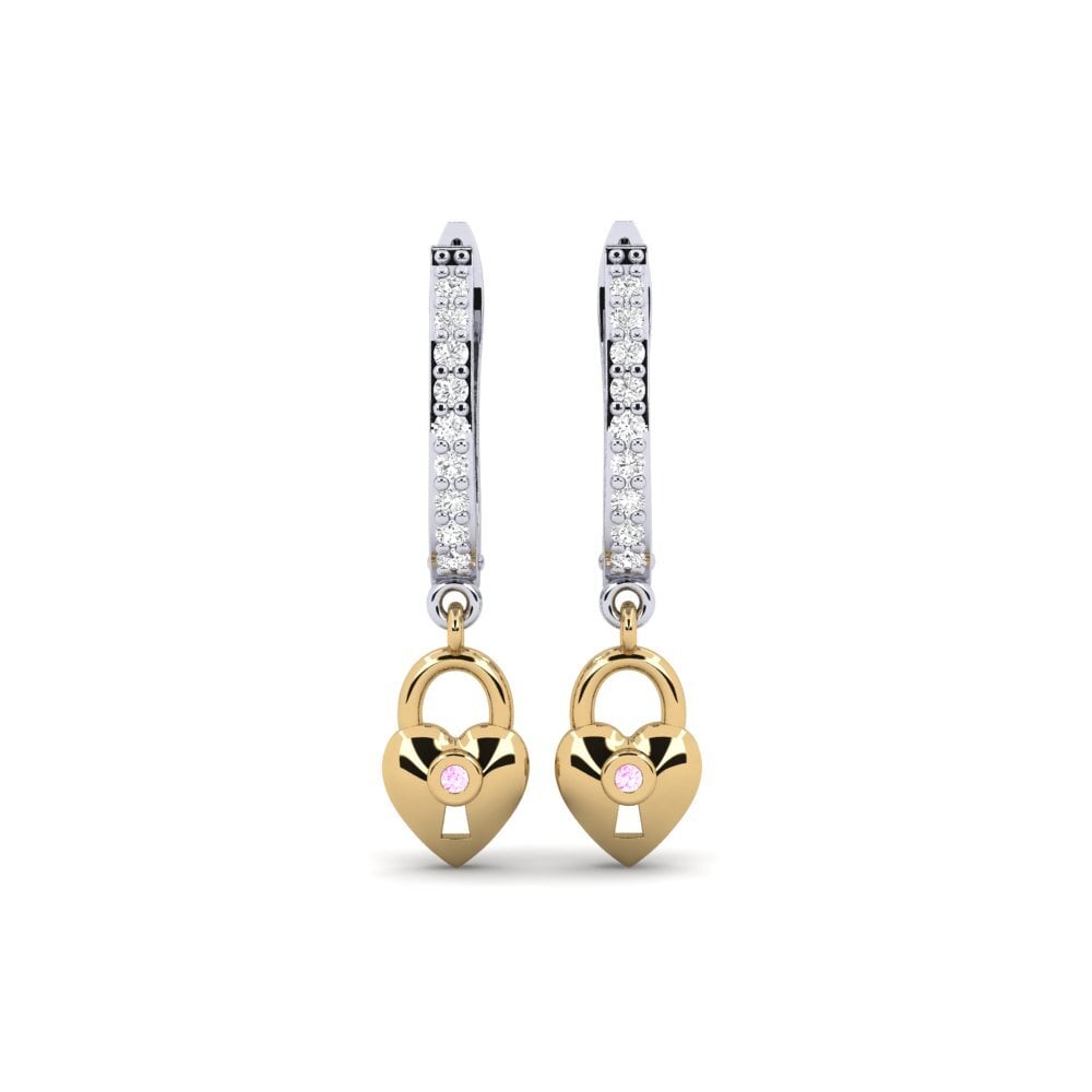 14ct White / Yellow Gold Pink Sapphire Women's Earring Echeveria Mother