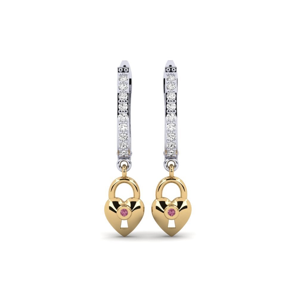 14ct White / Yellow Gold Rhodolite Garnet Women's Earring Echeveria Mother