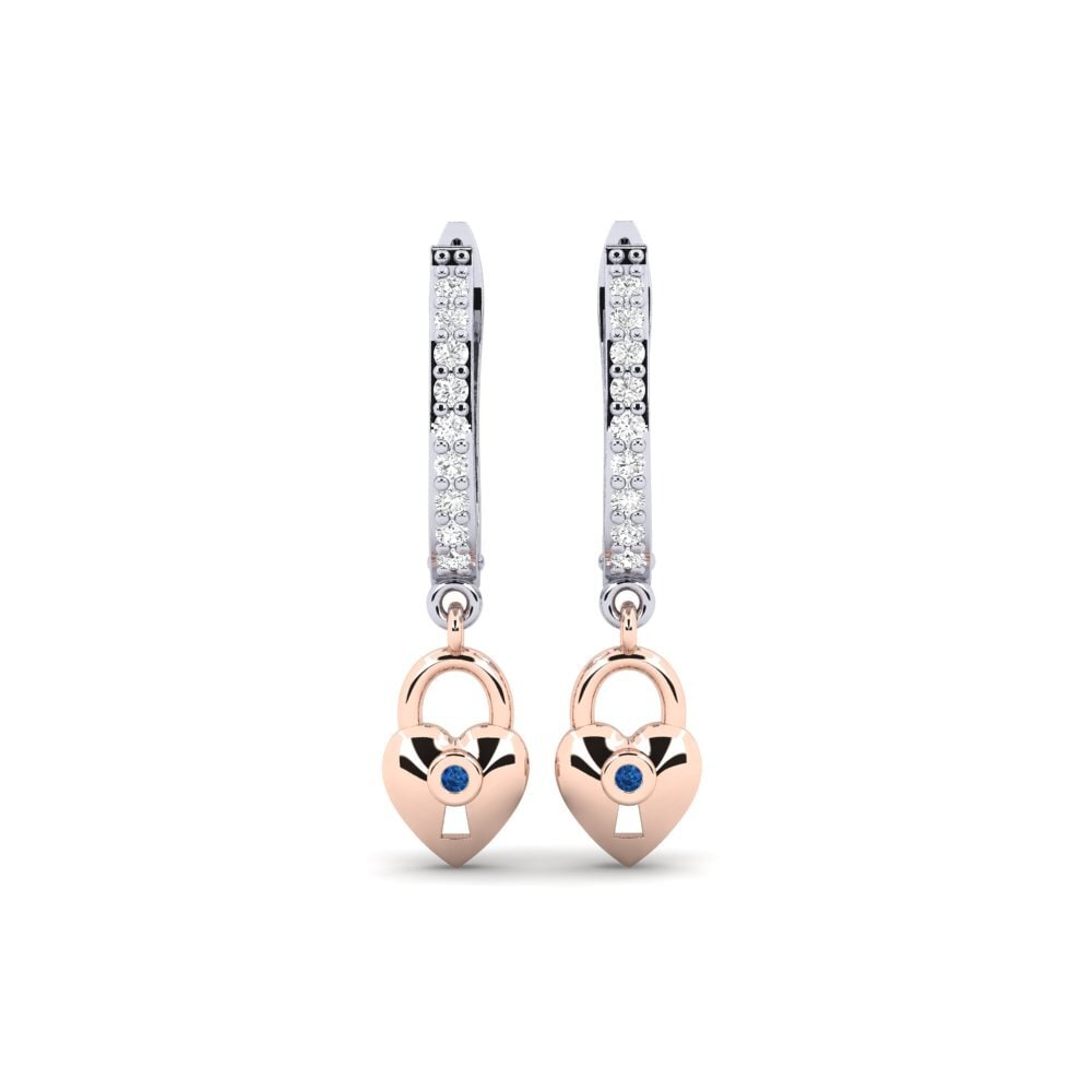 14ct White / Rose Gold Dark Blue Zirconia Women's Earring Echeveria Mother
