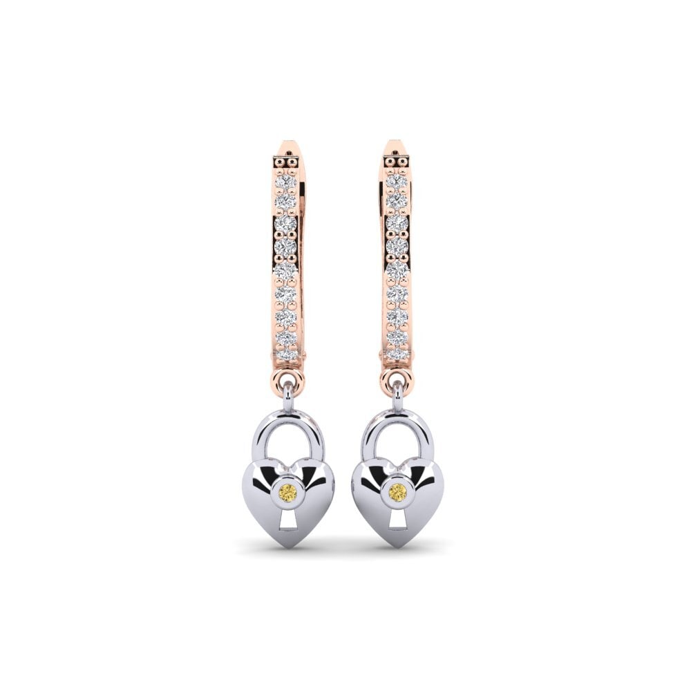 14ct Rose / White Gold Yellow Diamond Women's Earring Echeveria Mother