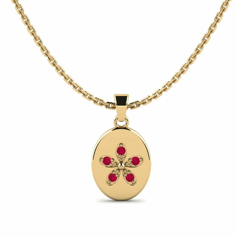 Pendentif Farxad Daughter Or Jaune 585 Rubis Floral 0.04 Carats Ronde