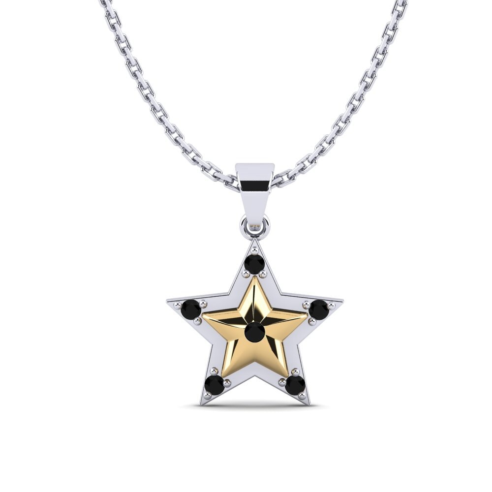 14ct White / Yellow Gold Black Sapphire Women's Pendant Gippeum Mother