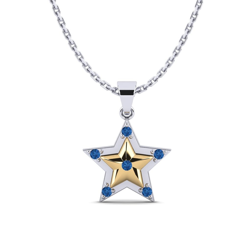 14ct White / Yellow Gold Dark Blue Zirconia Women's Pendant Gippeum Mother