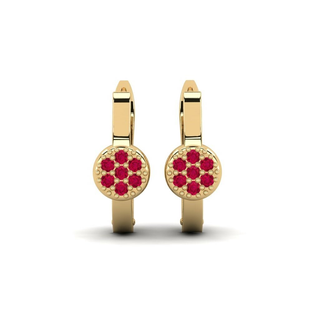 Pendientes Gwyrth Daughter 14k Oro Amarillo Rubí Moderno 0.168 Quilates Redondo