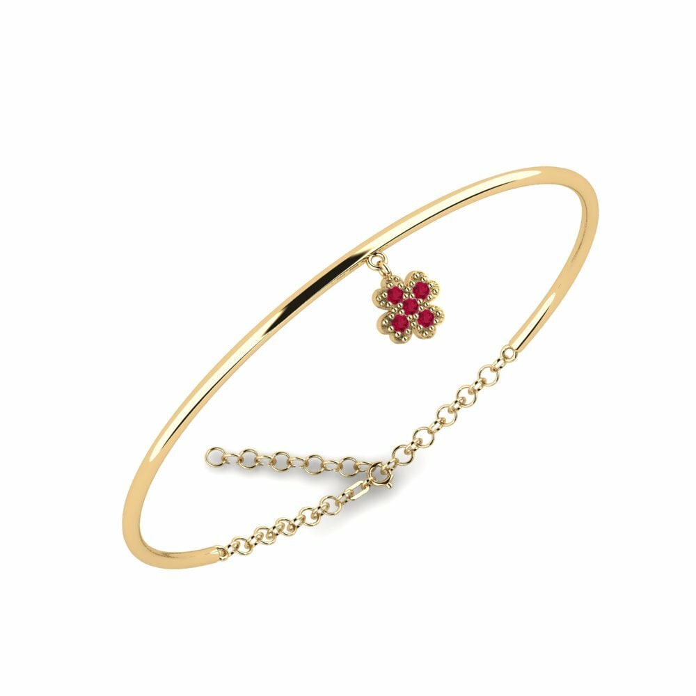 Round 0.125 Carat Flower Ruby 14k Yellow Gold Kid's Bracelet Ishonch Daughter