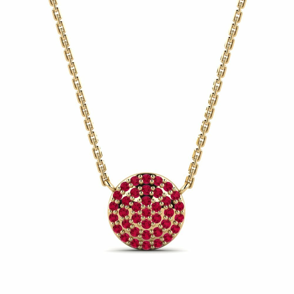 Round 0.296 Carat Fashion Ruby 14k Yellow Gold Necklace Kalsooni Daughter