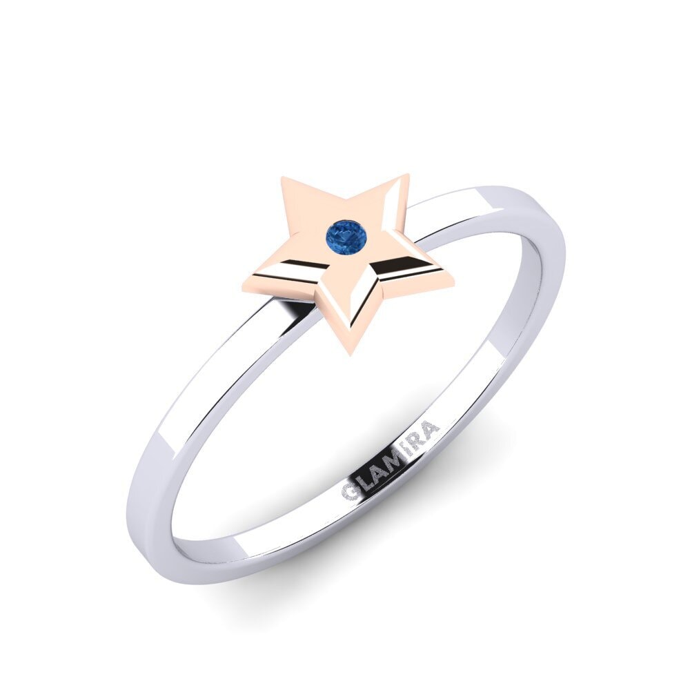Vàng Trắng-Đỏ 18K Đá Zirconia Xanh Lam Nhẫn Kamalak Daughter