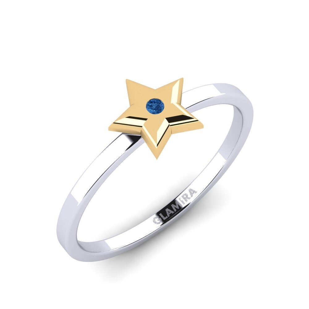 14ct White / Yellow Gold Dark Blue Zirconia Ring Kamalak Daughter