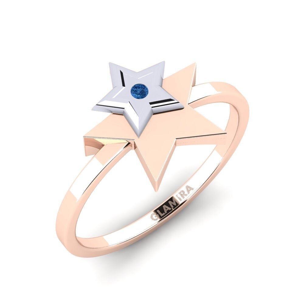 14ct Rose / White Gold Dark Blue Zirconia Ring Kamalak Mother