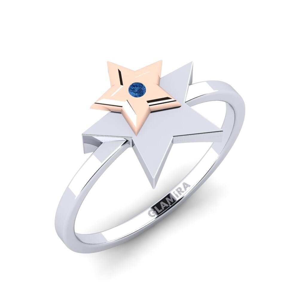 14ct White / Rose Gold Dark Blue Zirconia Ring Kamalak Mother