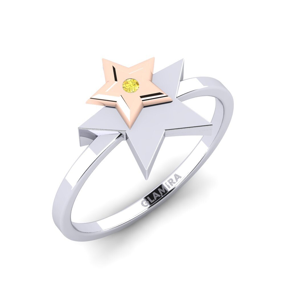 14k Oro Blanco & Rosa Zafiro amarillo Anillo Kamalak Mother