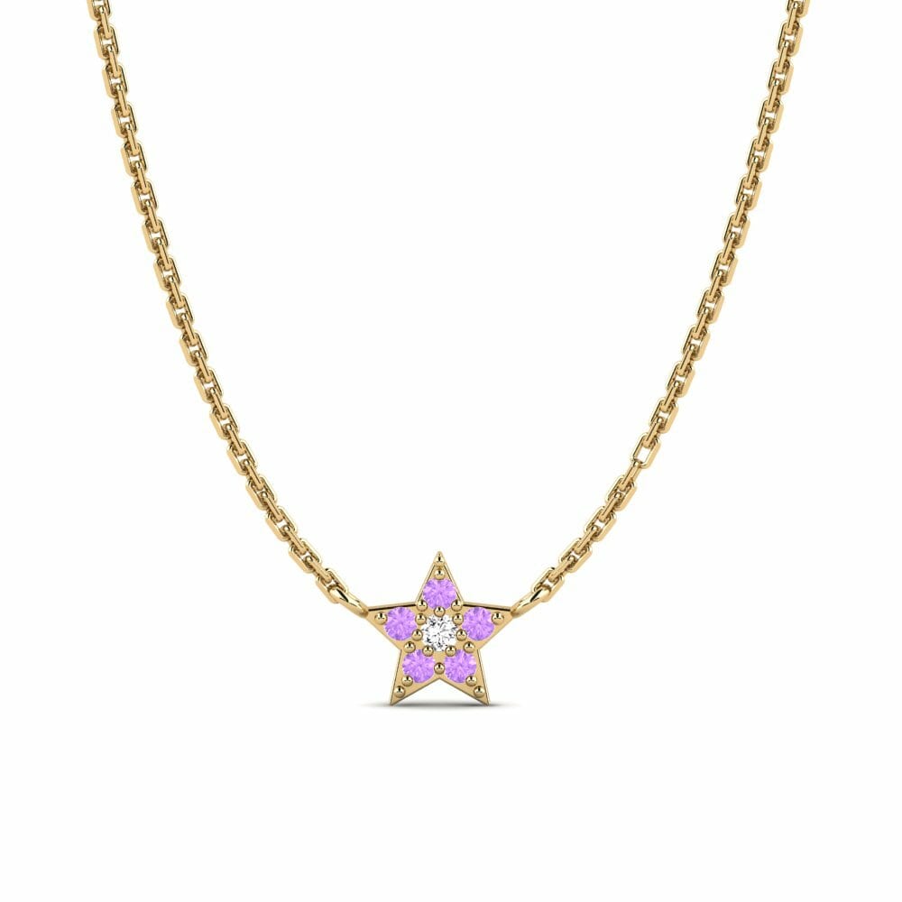 Round 0.06 Carat Symbols Amethyst 14k Yellow Gold Kid's Necklace Konfido Daughter