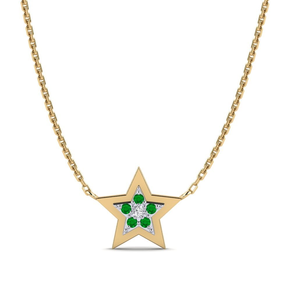 14k Oro Amarillo & Blanco Esmeralda Collar de Mujer Konfido Mother