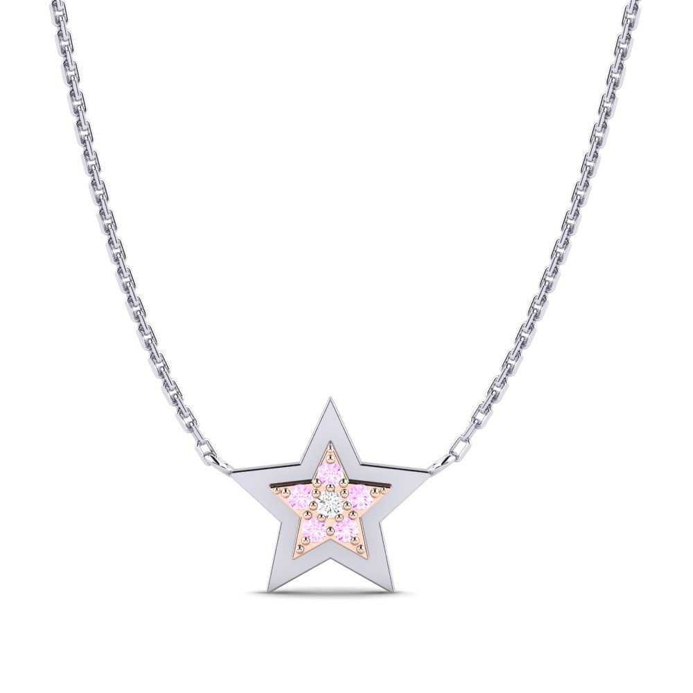 14ct White / Rose Gold Pink Sapphire Women's Necklace Konfido Mother