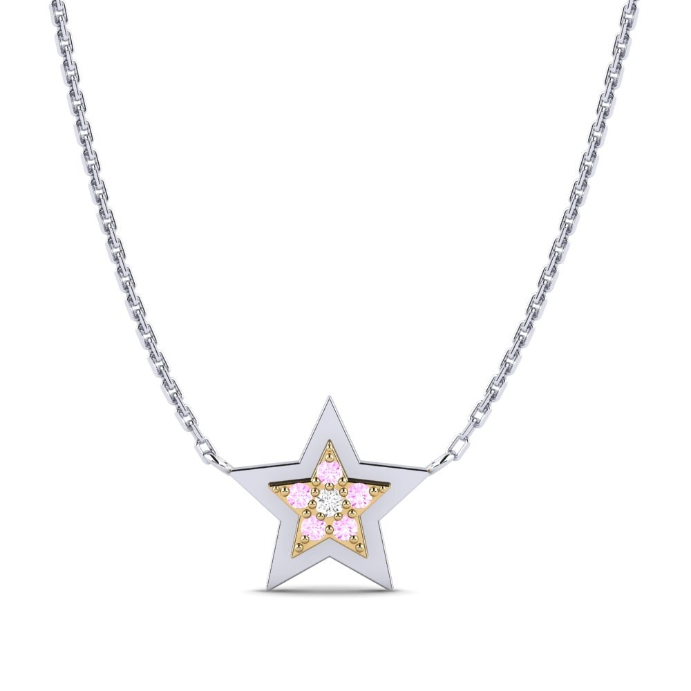 14ct White / Yellow Gold Pink Sapphire Women's Necklace Konfido Mother