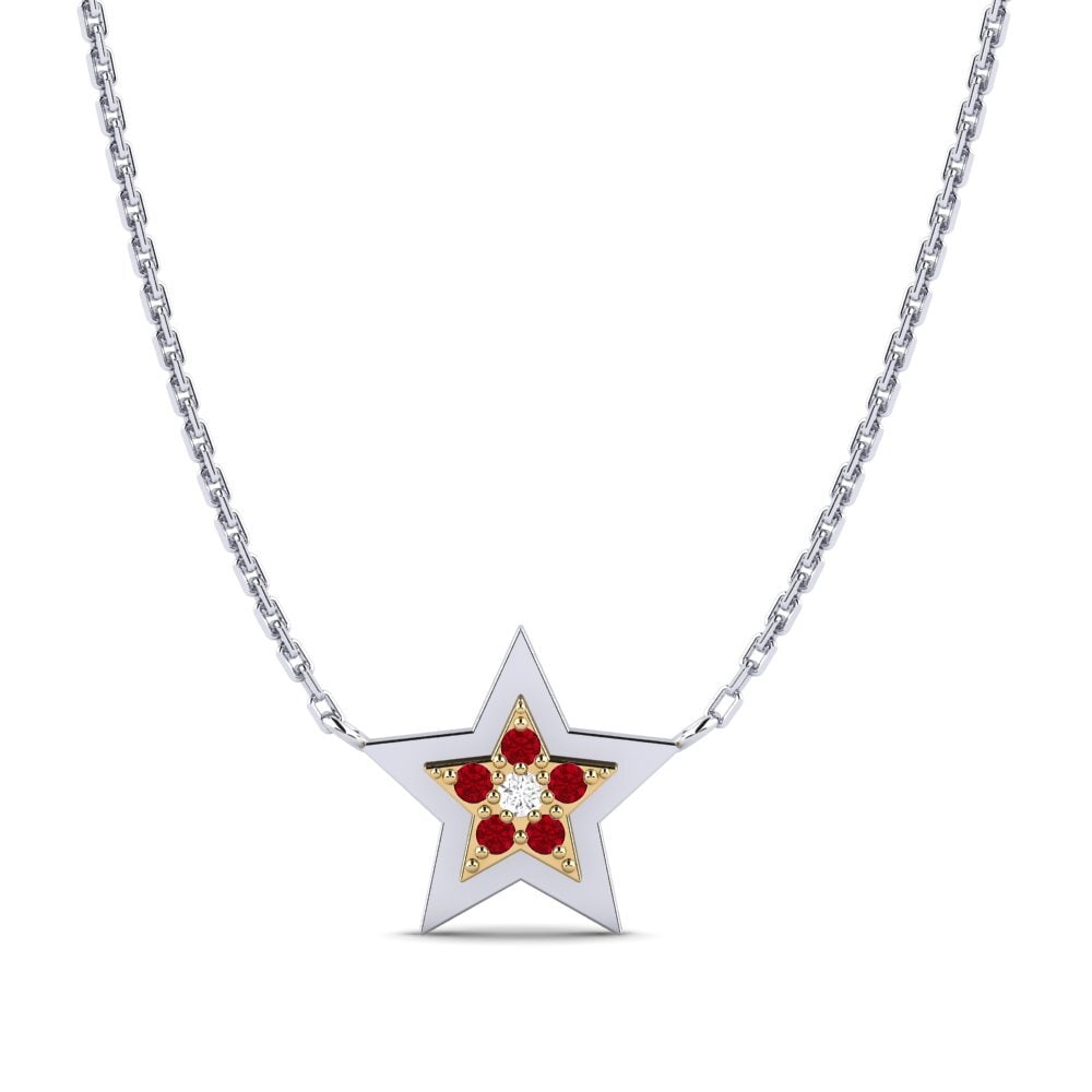 14ct White / Yellow Gold Red Zirconia Women's Necklace Konfido Mother