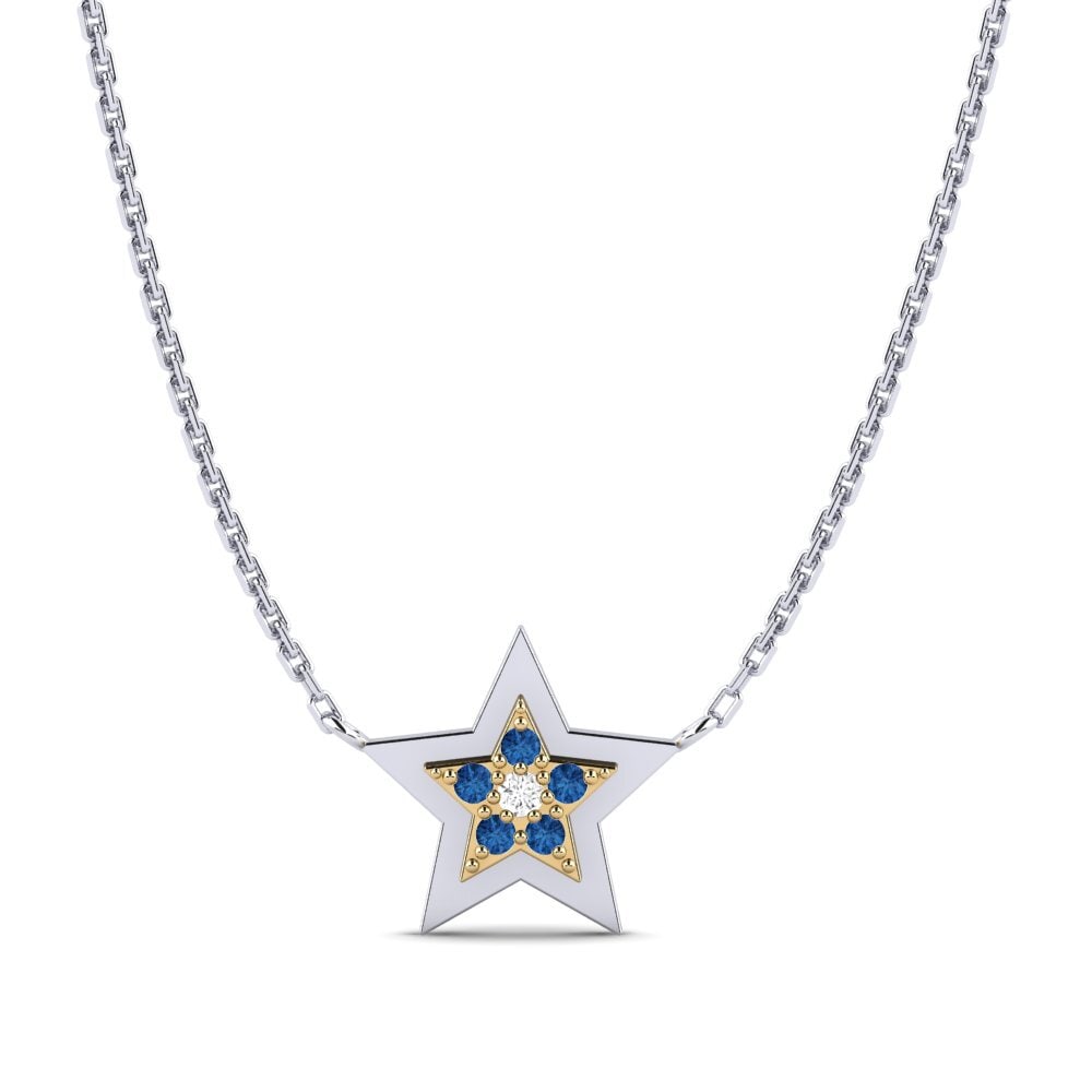 14ct White / Yellow Gold Dark Blue Zirconia Women's Necklace Konfido Mother