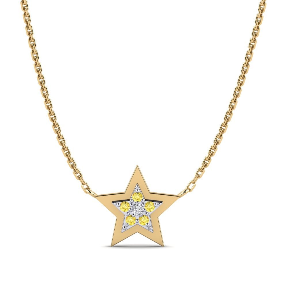 14k Oro Amarillo & Blanco Zafiro amarillo Collar de Mujer Konfido Mother