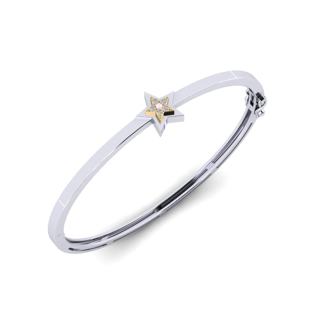14ct White / Yellow Gold Pink Sapphire Women's Bangle Manonofy Mother