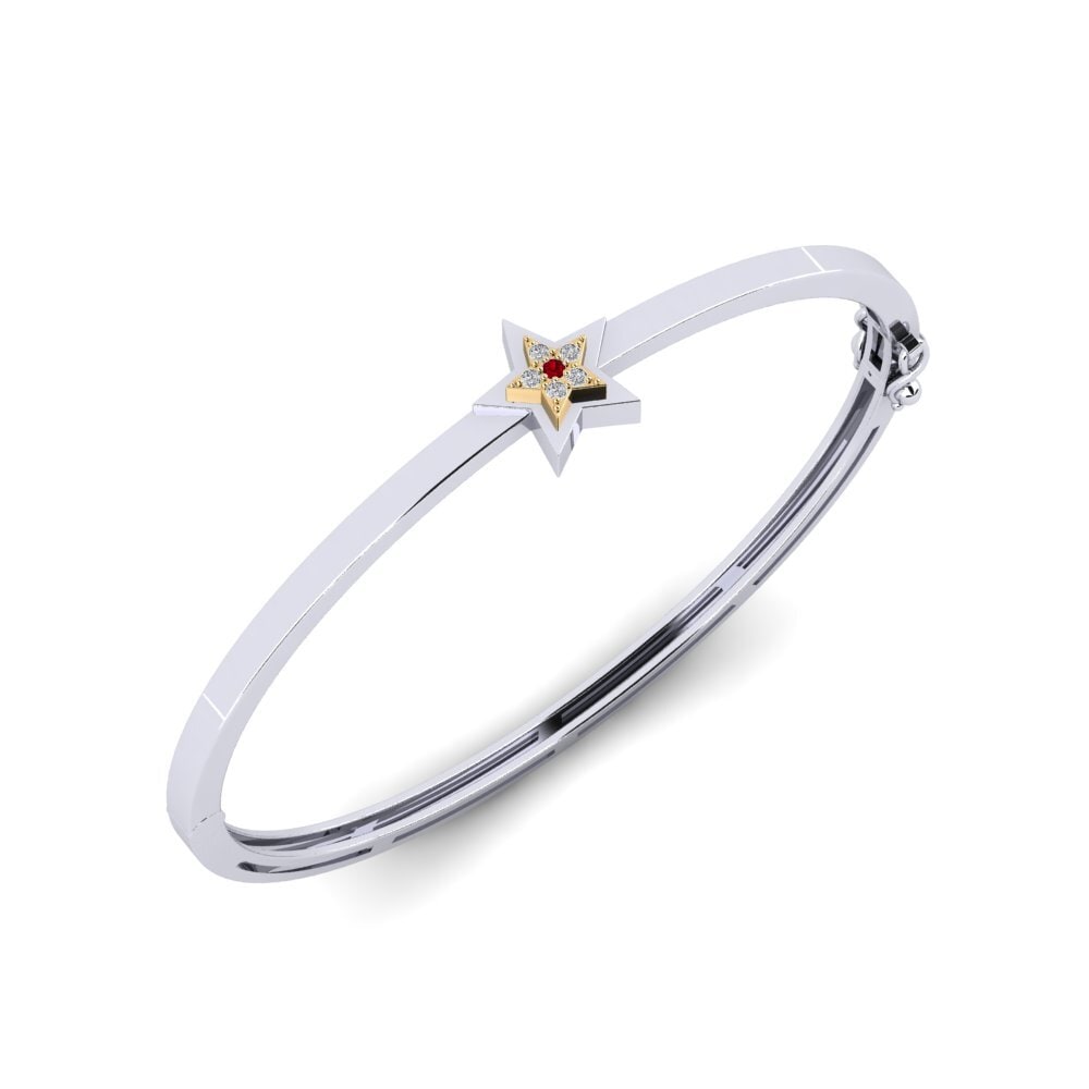 14ct White / Yellow Gold Red Zirconia Women's Bangle Manonofy Mother