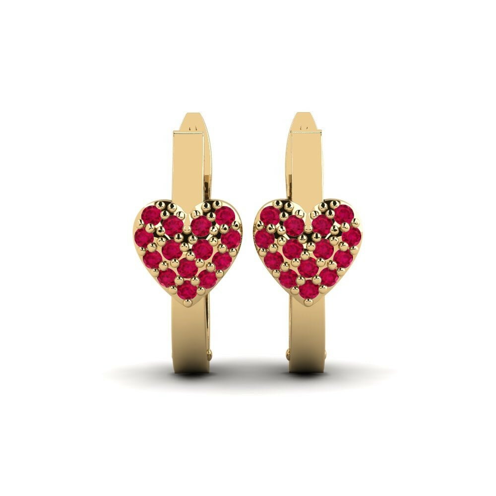 Boucles D'oreilles Merekara Daughter Or Jaune 14k Rubis Cœur 0.224 Carats Ronde