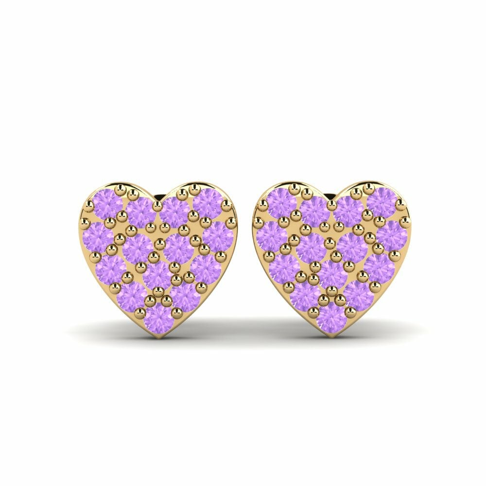 Round 0.336 Carat Heart Amethyst 14k Yellow Gold Kid's Earring Misneachd Daughter