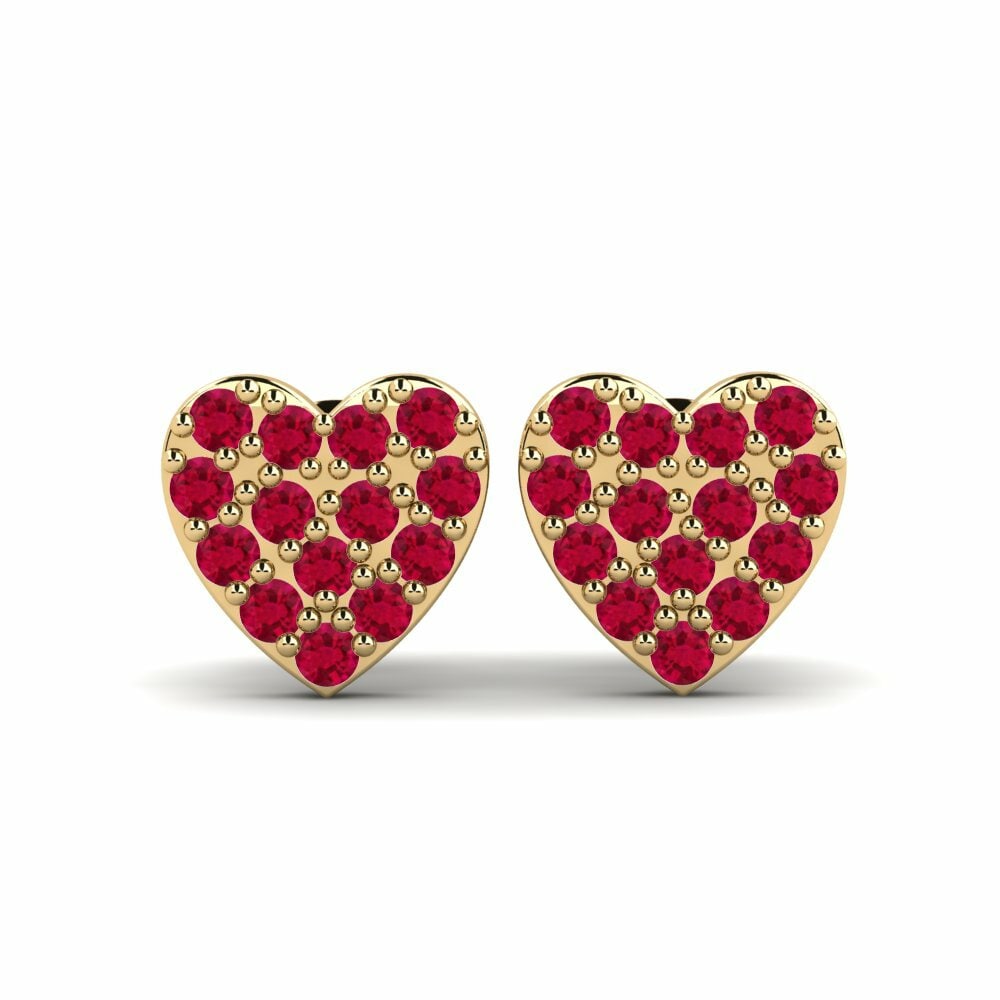 Round 0.336 Carat Heart Ruby 14k Yellow Gold Earring Misneachd Daughter