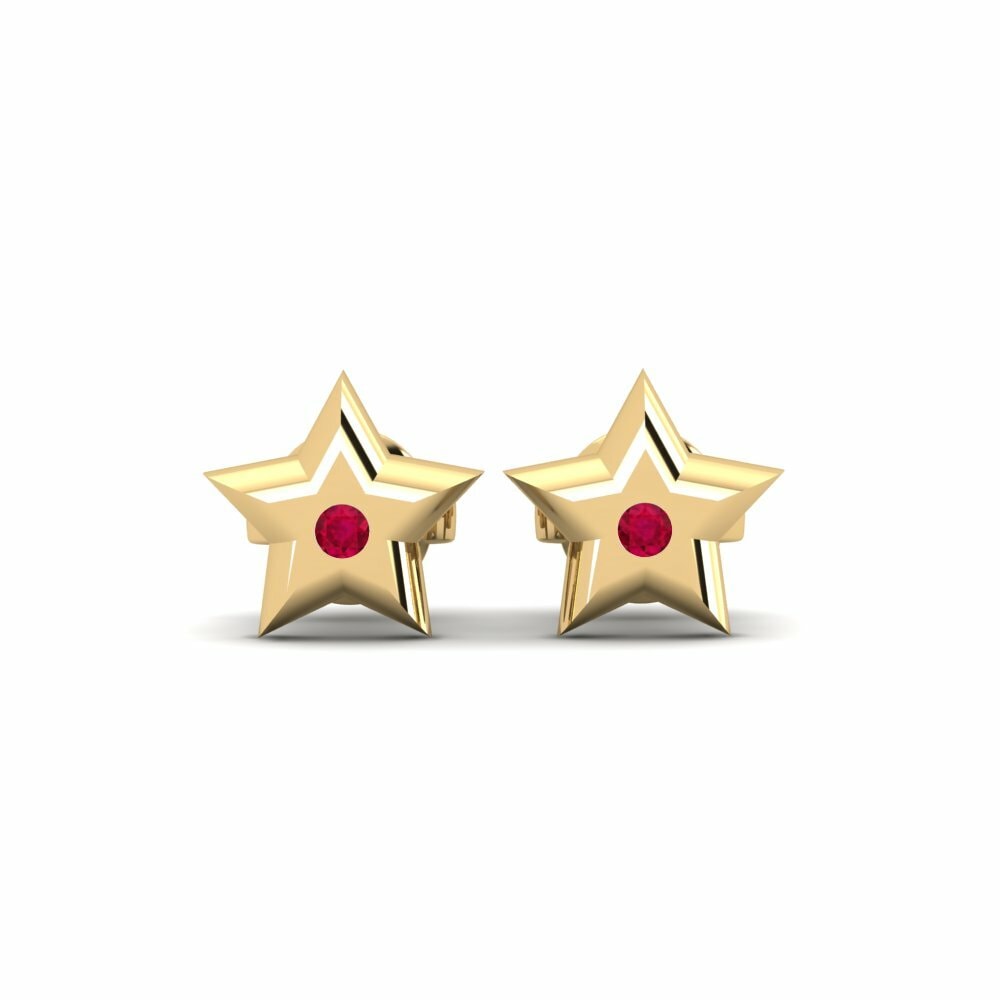 Round 0.036 Carat Symbols Ruby 14k Yellow Gold Kid's Earring Murna Daughter