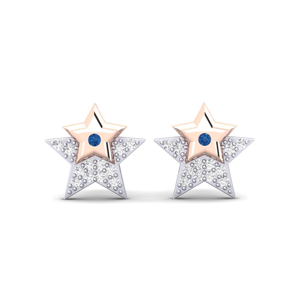 14ct White / Rose Gold Dark Blue Zirconia Women's Earring Murna Mother