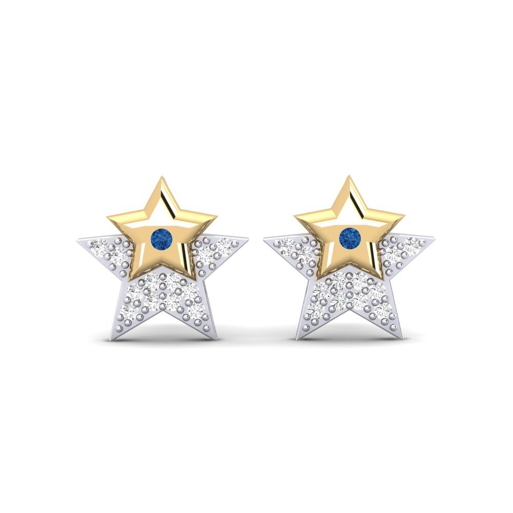 14ct White / Yellow Gold Dark Blue Zirconia Women's Earring Murna Mother