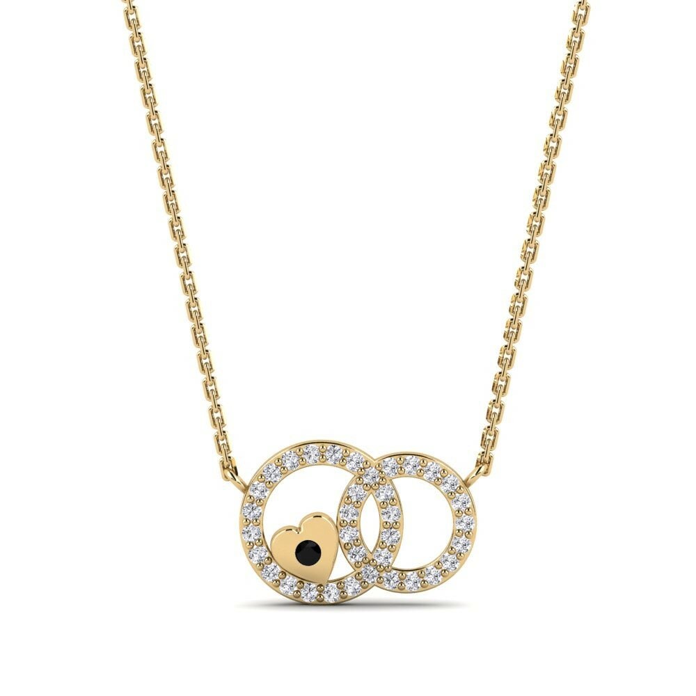 Collier Nampikkai Daughter Or Jaune 585 Diamant Noir Cœur 0.018 Carats Ronde