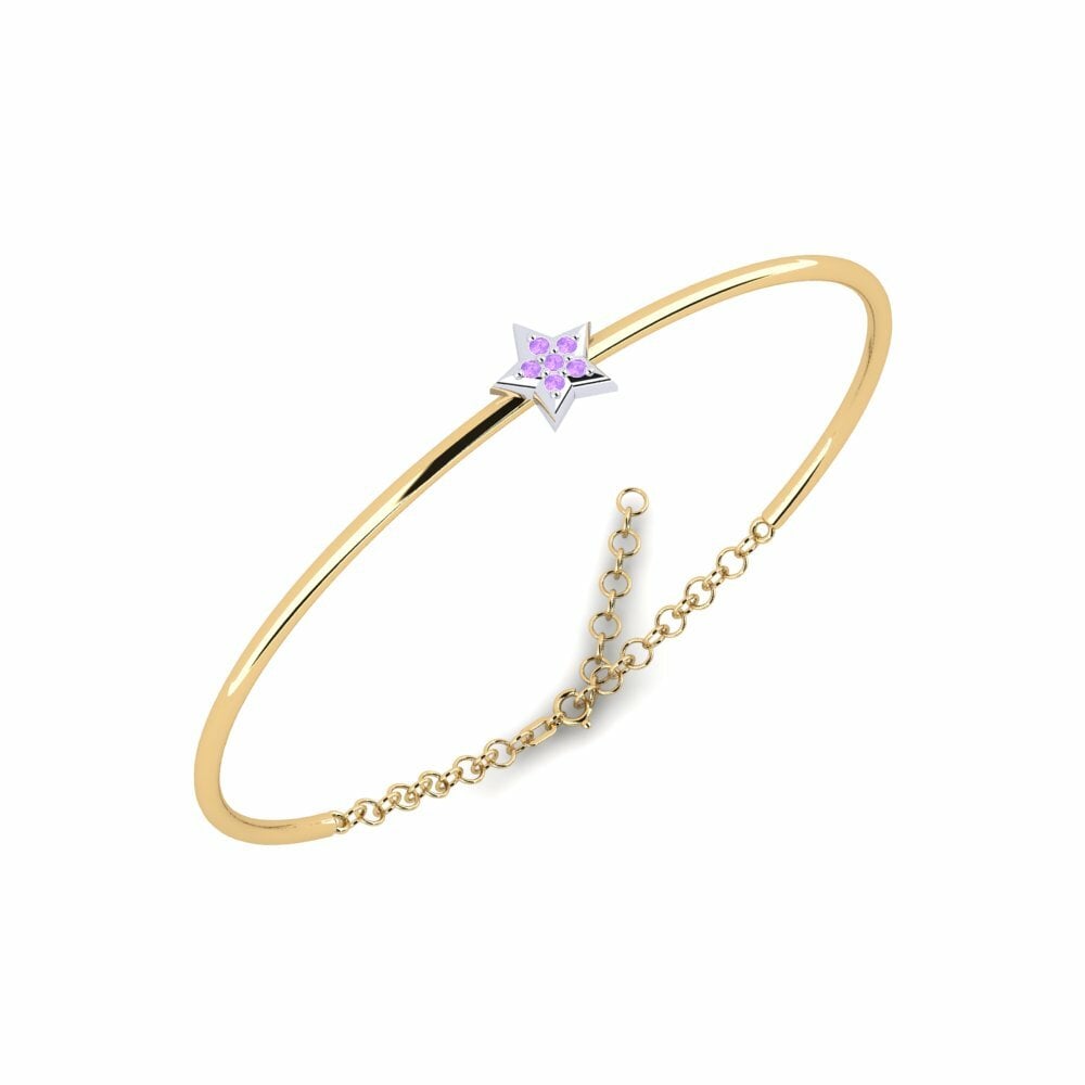 14k Oro Amarillo & Blanco Redondo Amatista Brazalete Vreugdent Daughter