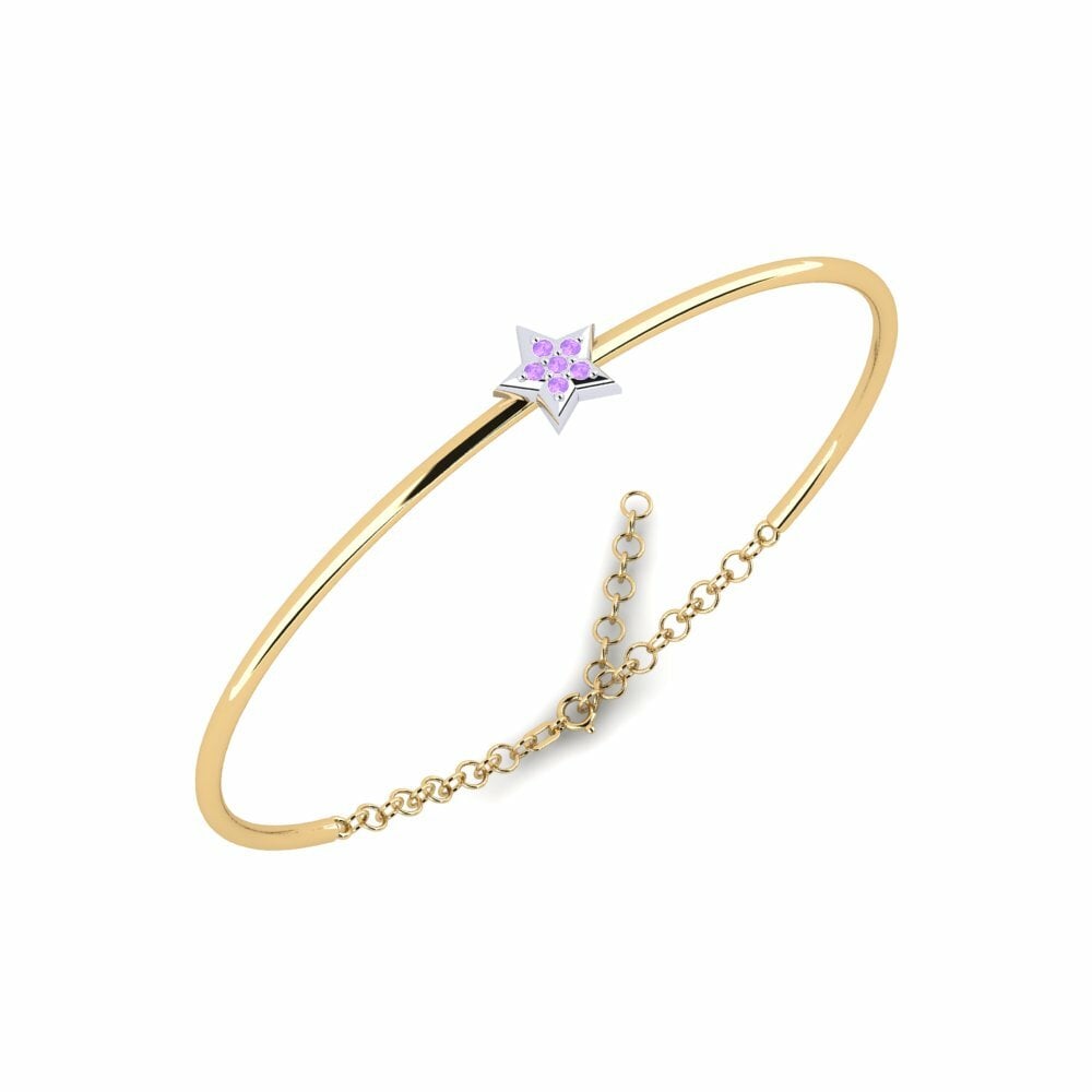 Bracelet Jonc Vreugdent Daughter Or Jaune & Blanc 585 Améthyste Symboles 0.072 Carats Ronde