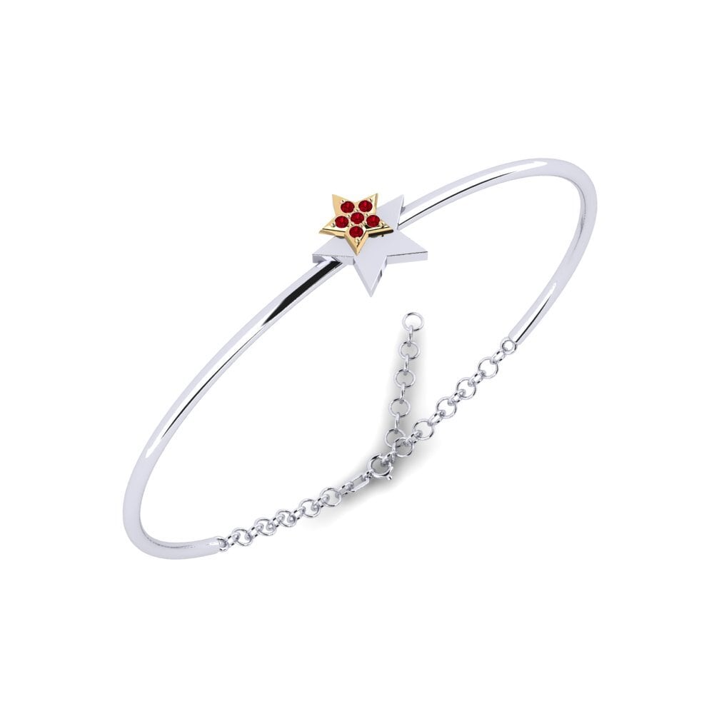 14ct White / Yellow Gold Red Zirconia Women's Bangle Vreugdent Mother
