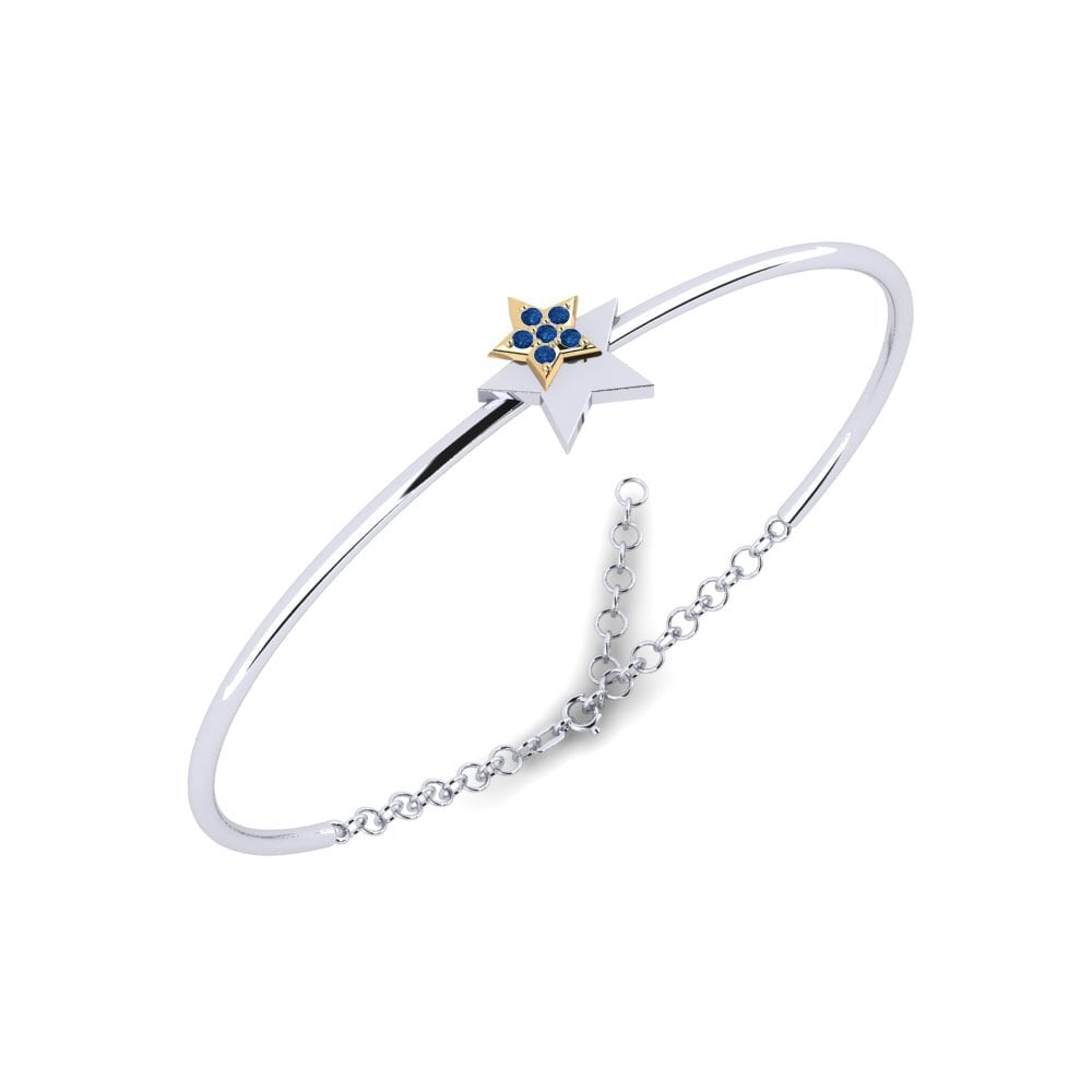 14ct White / Yellow Gold Dark Blue Zirconia Women's Bangle Vreugdent Mother