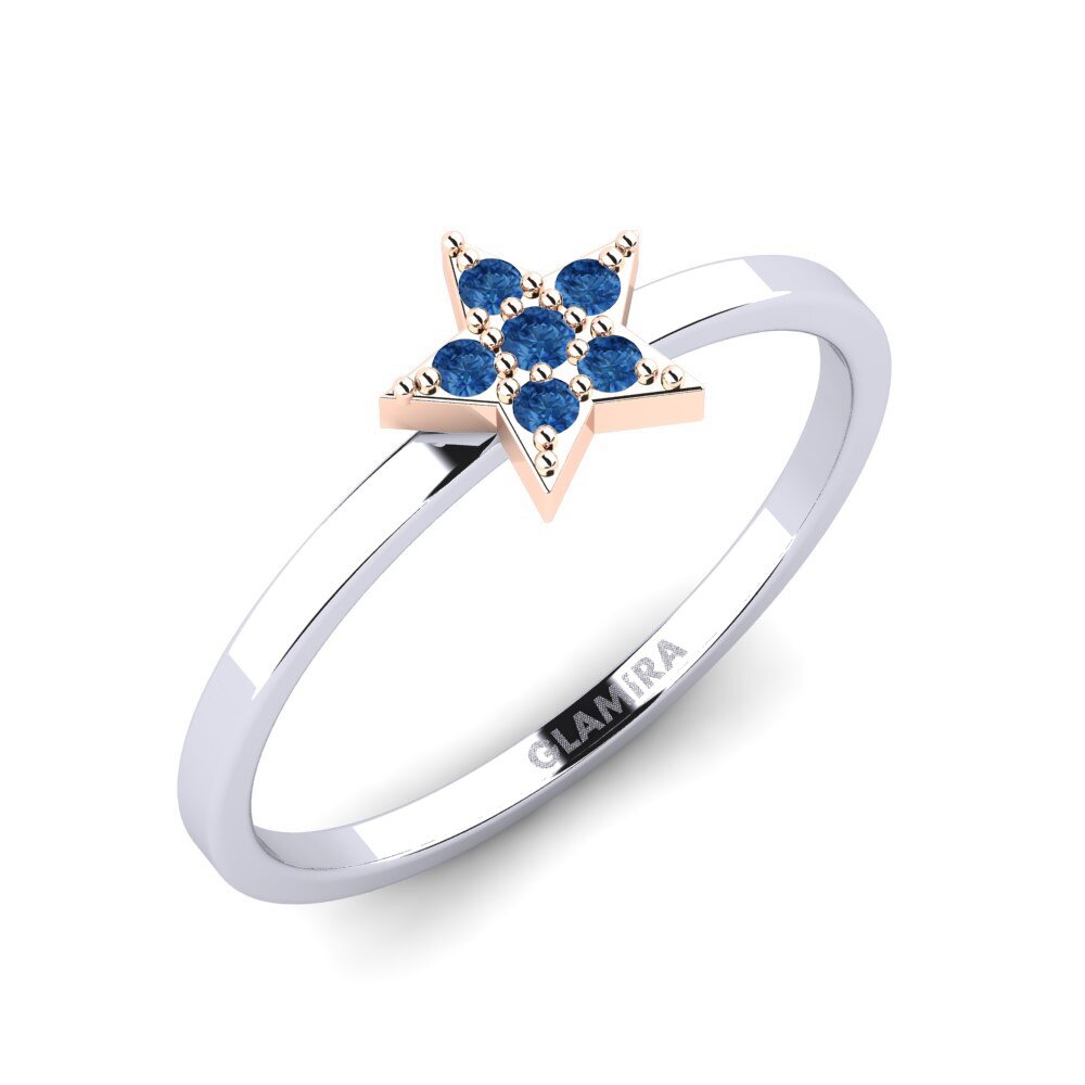 Vàng Trắng-Đỏ 18K Đá Zirconia Xanh Lam Nhẫn Ylber Daughter