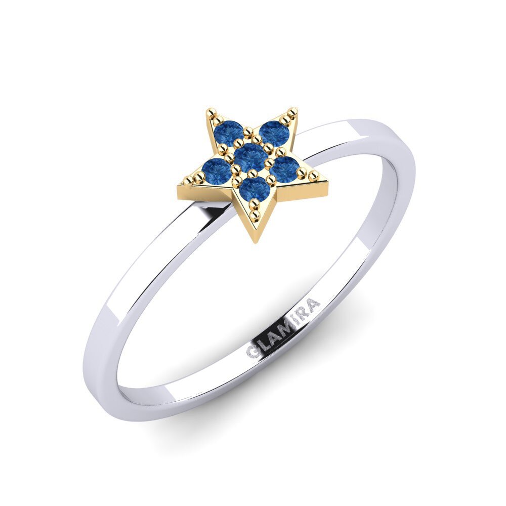 14ct White / Yellow Gold Dark Blue Zirconia Ring Ylber Daughter