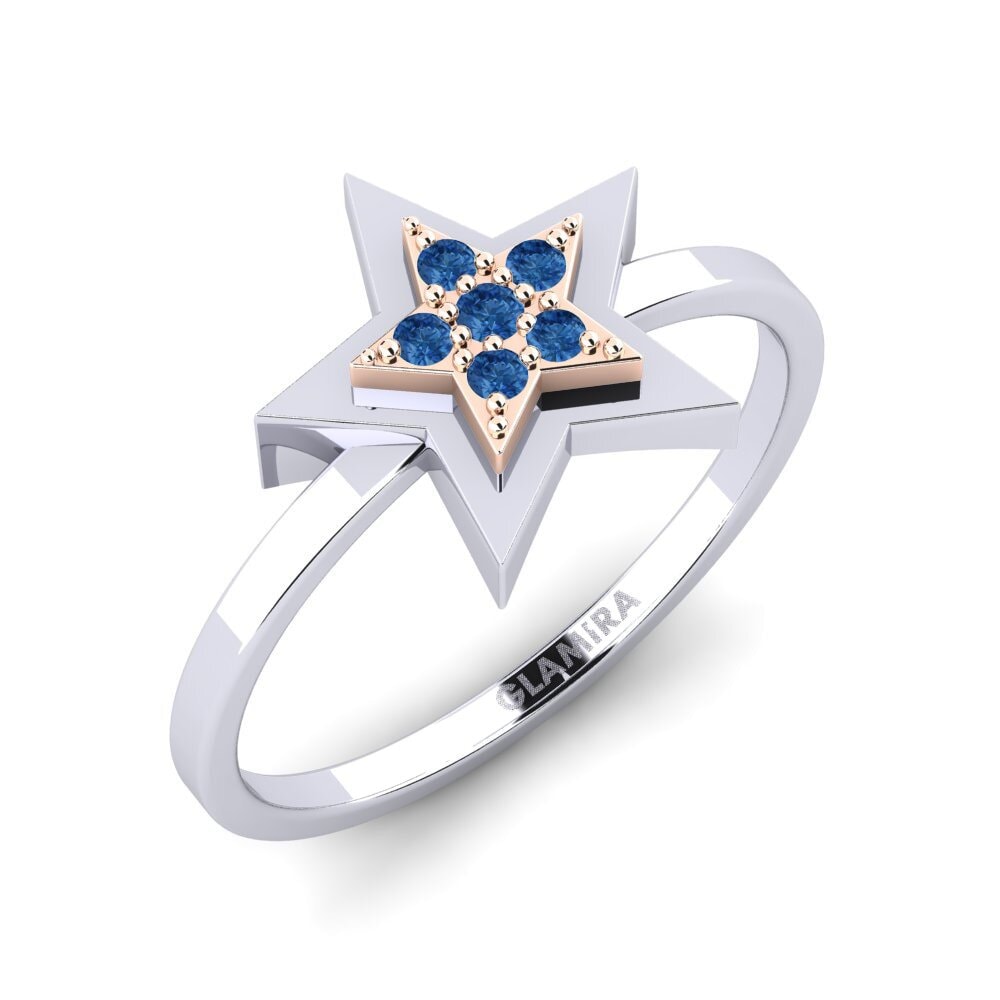 14ct White / Rose Gold Dark Blue Zirconia Ring Ylber Mother