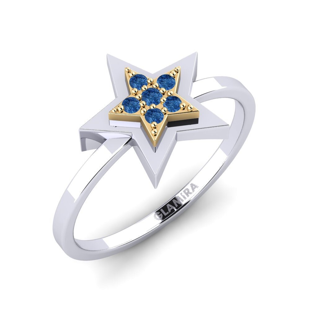 14ct White / Yellow Gold Dark Blue Zirconia Ring Ylber Mother