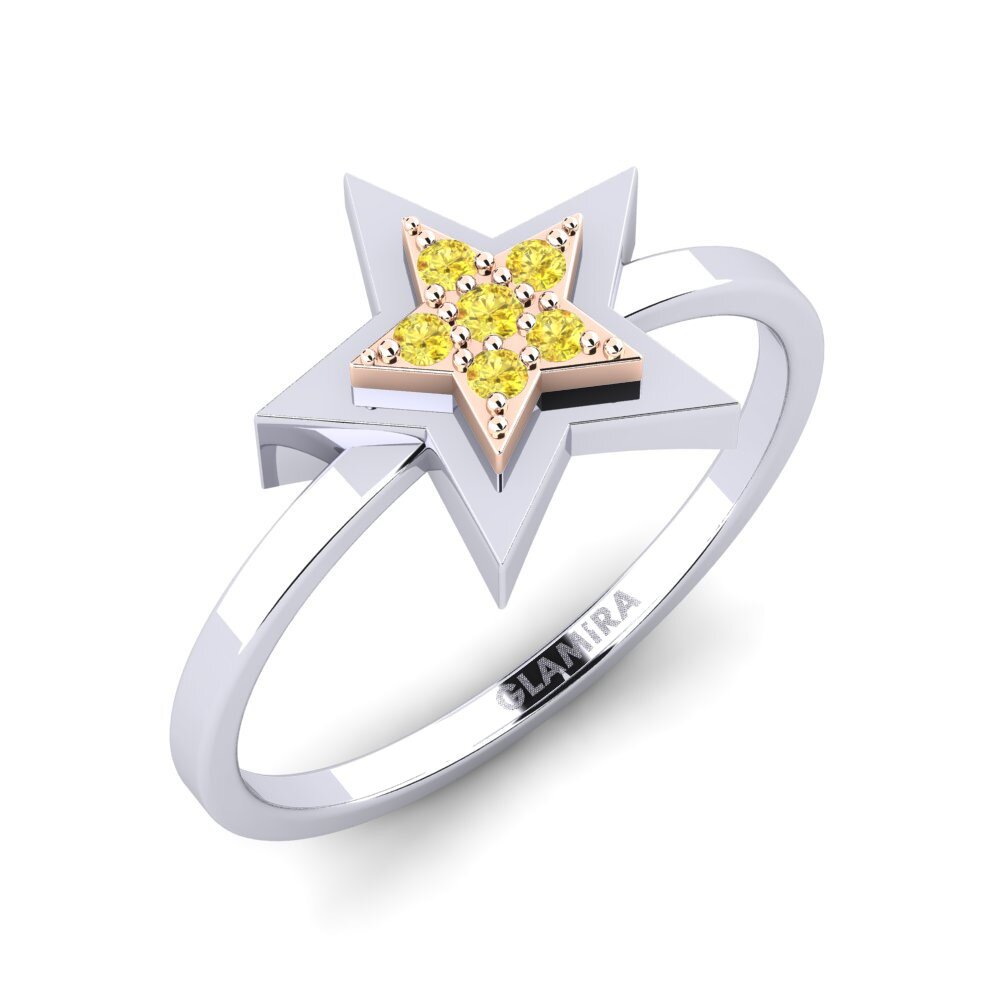 14k Oro Blanco & Rosa Zafiro amarillo Anillo Ylber Mother