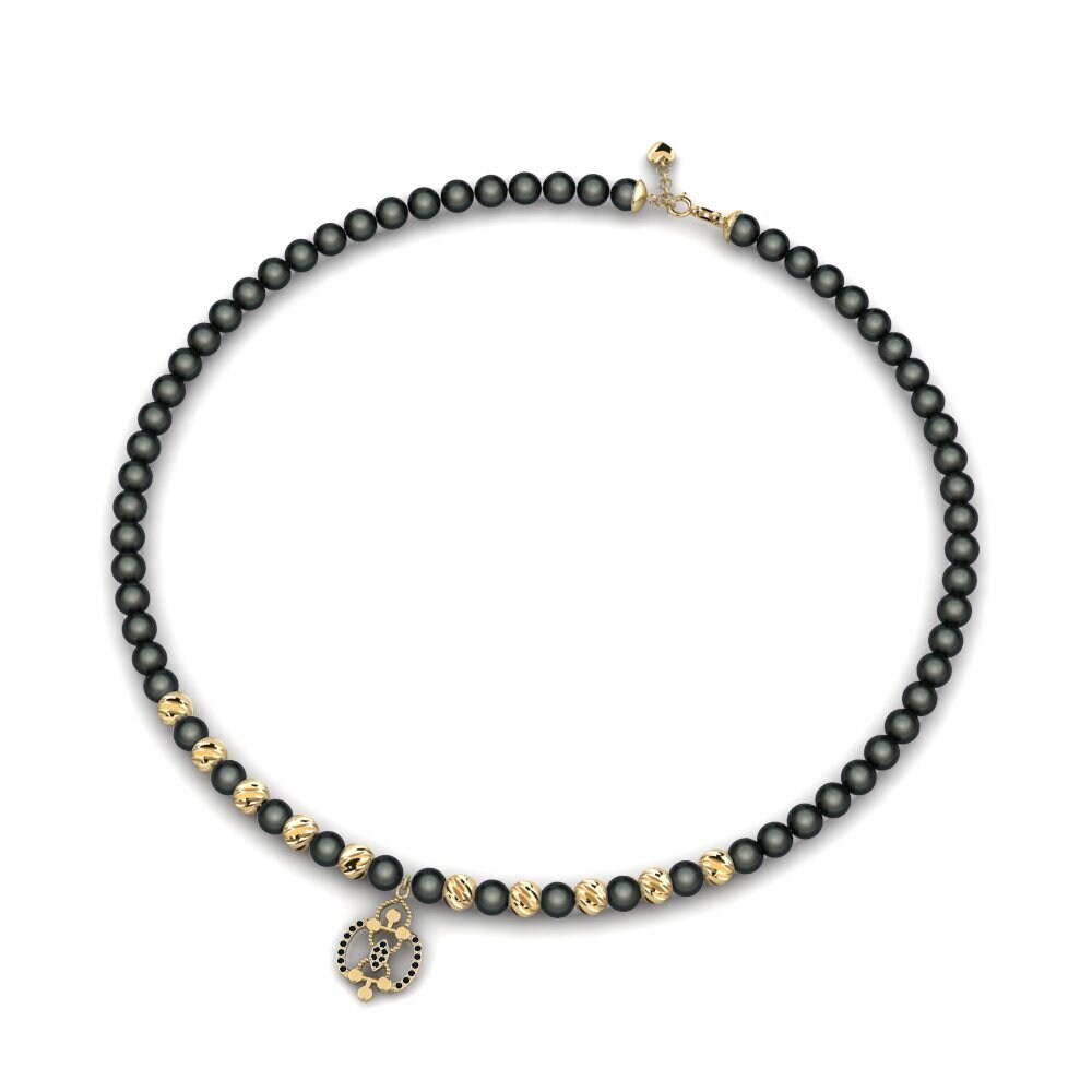 14k Yellow Gold Black Diamond Women's Necklace Dreanora