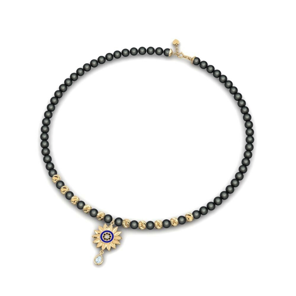 Dây chuyền Vàng 9K Đá Aquamarine Pearl Strand