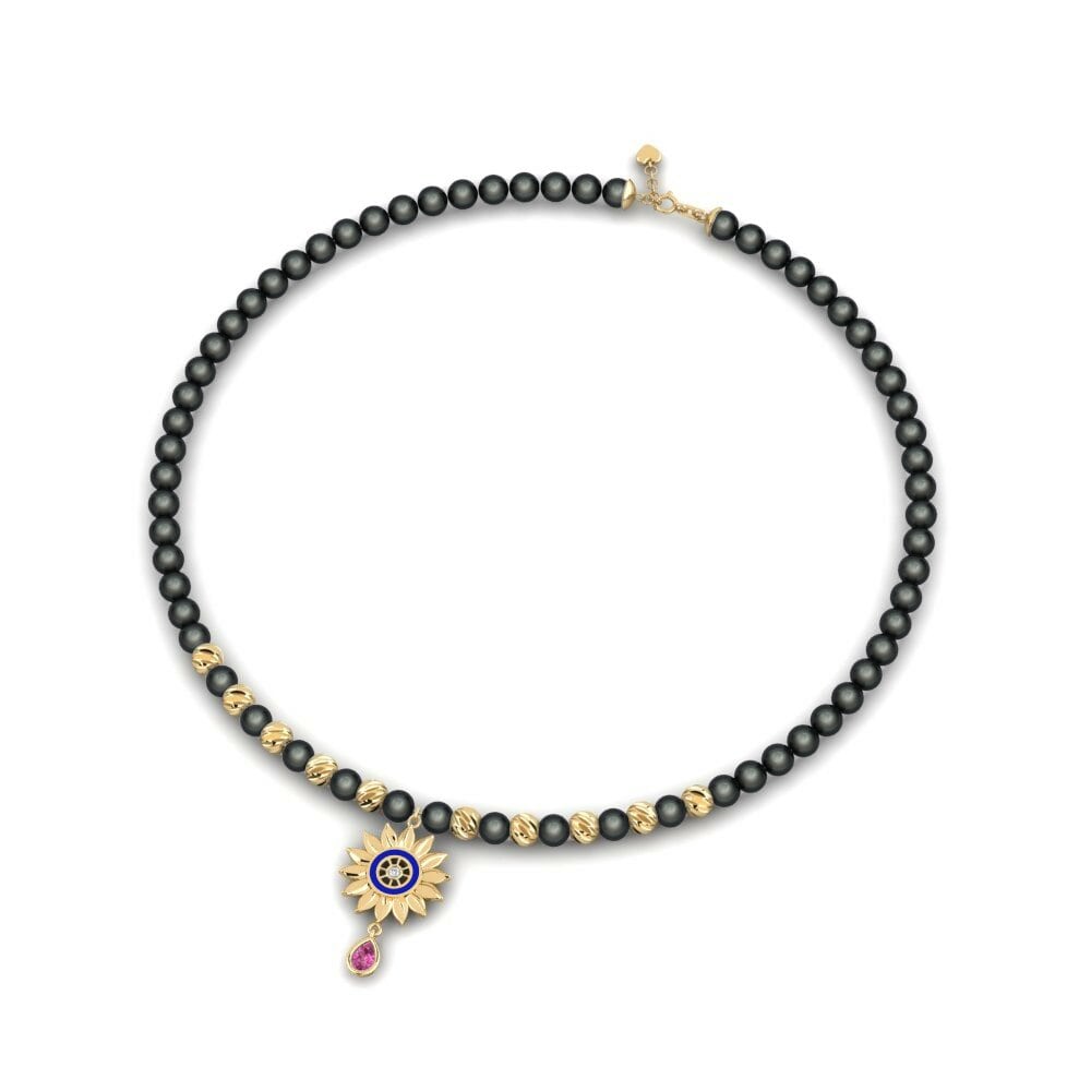 Dây chuyền Vàng 9K Đá Topaz Hồng Pearl Strand