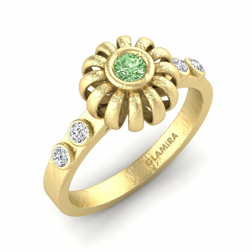 Anillo Mima Oro Amarillo 585 & Diamante Verde & Diamante