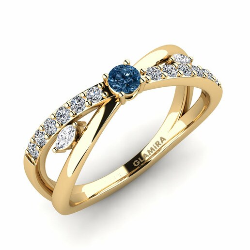 Anillo Onen Oro Amarillo 585 & Diamante Azul & Diamante & Cristal de Swarovski