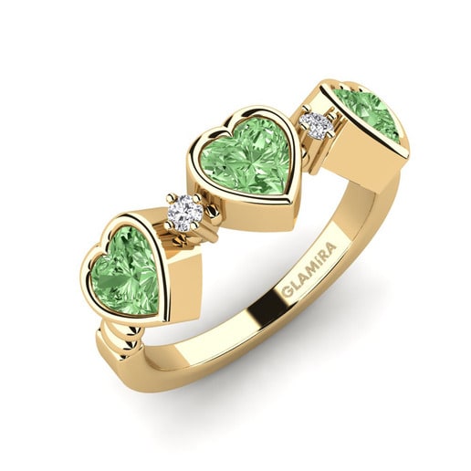 Anillo Osedr Oro Amarillo 585 & Diamante Verde & Diamante
