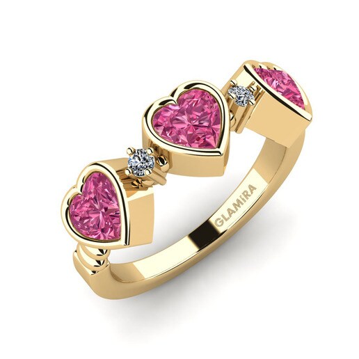 Anillo Osedr Oro Amarillo 585 & Turmalina rosa & Cristal de Swarovski