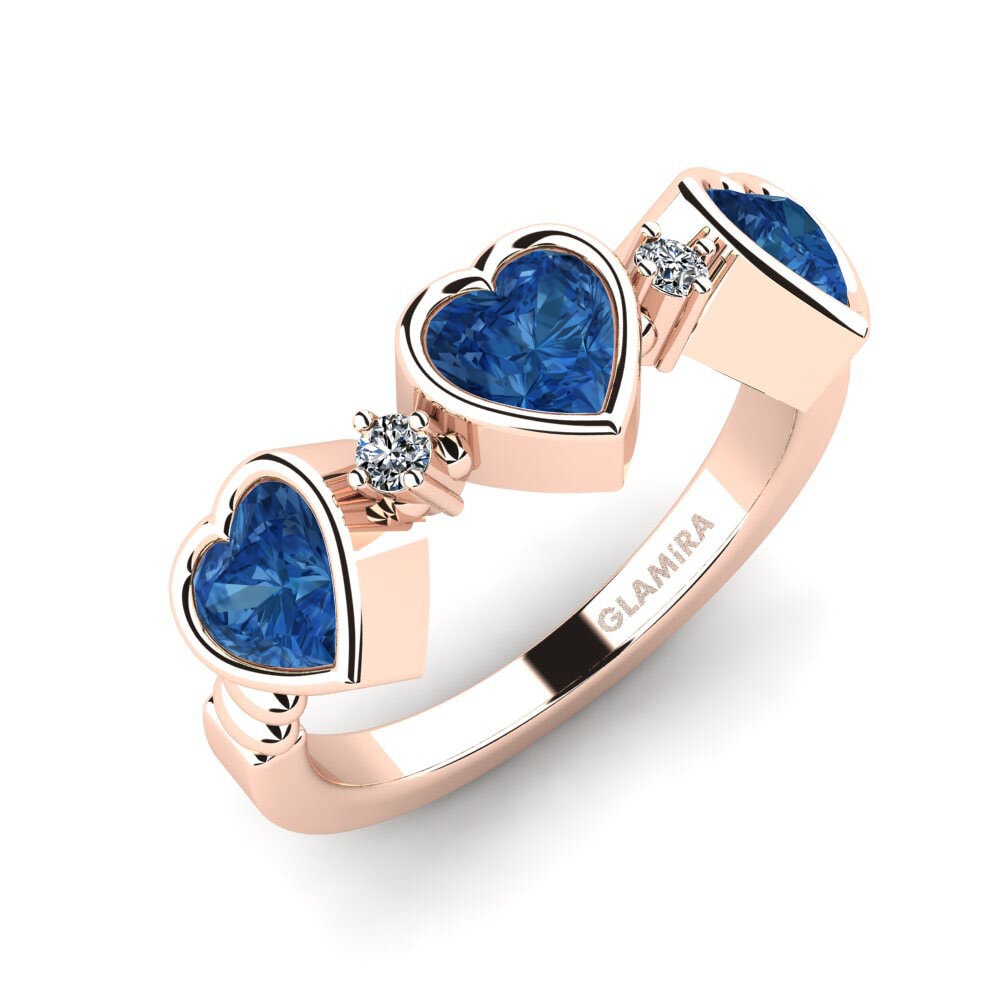 14K Rood Goud Donker Blauwe Zirkoon Vrouwen Belofte Ring Osedr